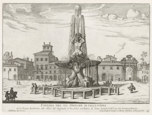 Fonte Triton na Piazza Barberini te Roma Fonte do Sr. Prencipe di Pallestrina (título no objeto) Fontes de Roma (título da série) Fonteinen van Rome (título da série) de Giovanni Battista Falda