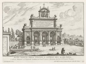 Acqua Paola fountain te Roma
Outra vista da fonte, e do castelo Acqua Paola (título sobre o objecto)
Fontes de Roma (título da série)
Fonteinen van Rome (título da série) de Giovanni Battista Falda