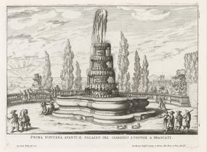 Fontein in de tuinen van de Villa Torlonia te Frascati
Primeira fonte em frente ao Palácio do Jardim Ludovisi em Frascati (título sobre o objecto)
Fontes nas vilas de Frascati (título da série)
Fonteinen van Frascati (título da série) de Giovanni Battista Falda
