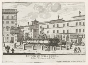 Fontein op Piazza Colonna te Rome Fonte na Piazza Colonna (título no objeto) Fontes de Roma (título da série) Fonteinen van Rome (título da série) de Giovanni Battista Falda