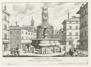 Fontein op Piazza Giudia te Rome Fonte na Piazza Giudea (título no objeto) Fontes de Roma (título da série) Fonteinen van Rome (título da série) de Giovanni Battista Falda