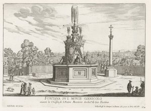 Fontein op Piazza San Pietro in Montorio op de Janiculumberg te Rome
Fonte no Monte Janiculum (título sobre o objecto)
Fontes de Roma (título da série)
Fonteinen van Rome (título da série) de Giovanni Battista Falda