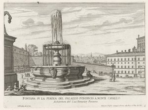 Fontein op Piazza del Quirinale te Roma Fonte na praça do Palácio Papal em Monte Cavallo (título no objeto) Fontes de Roma (título da série) Fonteinen van Rome (título da série) de Giovanni Battista Falda