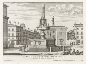 Fontein op Piazza della Madonna dei Monti te Roma Fonte na Piazza della Mad.a de Monti (título no objeto) Fontes de Roma (título da série) Fonteinen van Rome (título da série) de Giovanni Battista Falda