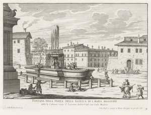 Fontein op Piazza di Santa Maria Maggiore te Roma Fonte na praça da Basílica de S. Maria Maggiore (título no objeto) Fontes de Roma (título da série) Fonteinen van Rome (título da série) de Giovanni Battista Falda