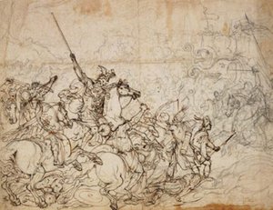 Cena de batalha com elefantes e orientais de Giovanni Battista Foggini