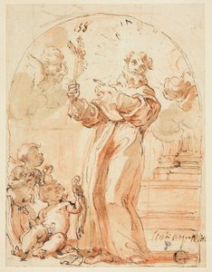 Santo franciscano em pé segurando o crucifixo de Giovanni Battista Gaulli