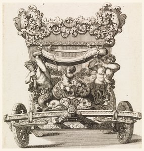 Vista frontal da primeira carruagem (1686 de Lord Castlemaine por Andrea Cornelly depois de Ciro Ferri, 1687-1700