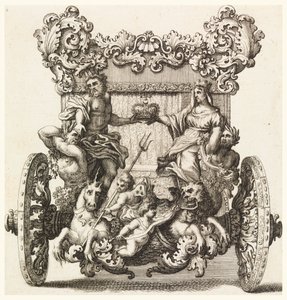 Vista traseira da primeira carruagem de Lord Catelmaine Construída em 1686 por Andrea Cornely após Ciro Ferri (1634-1689)