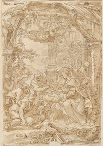 A Adoração dos Pastores, c.1680-1690 (desenho a pena e tinta) de Giovanni Battista Merano