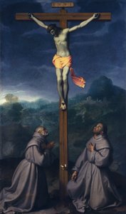 Crucificação com Santos Bernardino e Antônio de Pádua, de Giovanni Battista Moroni (1525 ca- 1578), óleo sobre tela, 226x133 cm, Igreja de San Giuliano, Albino de Giovanni Battista Moroni