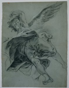 Um anjo voador reto, Estudos de mãos tocando instrumentos verso, 1723-1727. de Giovanni Battista Piazzetta