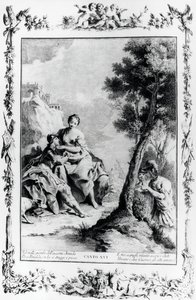 Armida e Rinaldo vistos pelos Cruzados Carlo e Ubaldo, canto XVI, Jerusalém entregues de Giovanni Battista Piazzetta