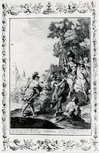 Duelo entre Ottone e Tancredi na presença de Clorinda, canto VI, Jerusalém entregue de Giovanni Battista Piazzetta