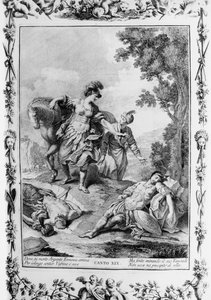 Erminia encontrando Tancredi ferida, Canto XIX, Jerusalém entregue de Giovanni Battista Piazzetta