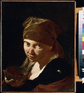 ""Retrato de uma menina"" Criança de origem modesta, serva ou camponesa. Pintura de Giovan Battista (Giambattista) Piazzetta (1683-1754) Século XVIII Museu de Arte Mikhail Kroshitsky, Sevastopol (Sevastopol) Ucrânia de Giovanni Battista Piazzetta