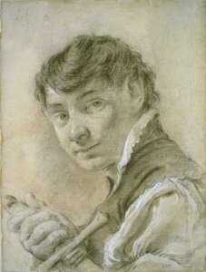 Retrato de um jovem segurando uma espada, c.1735 (giz preto e branco com carvão sobre papel) de Giovanni Battista Piazzetta