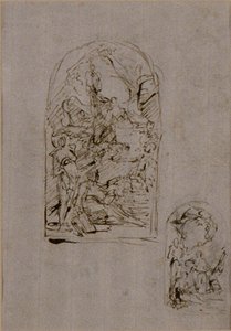 Esboços para um altar com Santa Margarida de Cortona, São Sebastião e São Roque (anverso); Dois esboços para um altar (verso) de Giovanni Battista Piazzetta