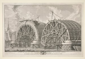 Uma vista de parte da ponte prevista em Blackfriars, Londres, em Agosto MDCCLXIIII por Robert Mylne, Arquitecto, gravada por Piranesi em Roma de Giovanni Battista Piranesi