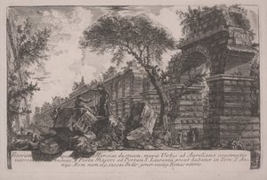 Antigo aqueduto da Acqua Marcia nas muralhas erguidas por Aureliano de Giovanni Battista Piranesi