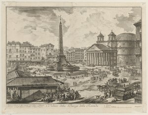 Vista da Piazza della Rotonda com o Panteão e o obelisco de Giovanni Battista Piranesi