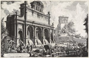 Vista do Castello dell’Acqua Paola no Monte Aureo (Gianicolo) de Giovanni Battista Piranesi