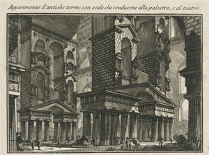 Pertences de banhos antigos com escadas que levam à palestar e ao teatro de Giovanni Battista Piranesi
