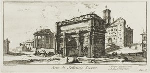 Arco de Septímio Severo. 1. Templo da Concórdia. 2. Subida ao Monte Capitolino, placa 13 de Algumas Vistas dos Arcos do Triunfo e outros Monumentos de Giovanni Battista Piranesi
