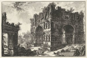 Boog van Janus em de Boog van de geldwisselaars em Roma Templo chamado volgarm.te di Giano (título no objeto) Gezichten op Rome (título da série) Vistas de Roma projetadas e gravadas pelo arquiteto Giambattista Piranesi Ve (nez) iano (título da série) de Giovanni Battista Piranesi