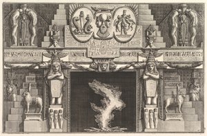 Chaminé no estilo egípcio: Grupos de três nus femininos na base de cada j ..., ca. 1769 de Giovanni Battista Piranesi