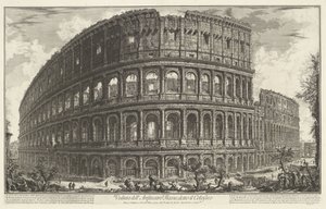 Coliseu de Roma Vista do Anfiteatro Flaviano, conhecido como Coliseu (título no objeto) Gezichten op Rome (título da série) Vistas de Roma projetadas e gravadas pelo arquiteto Giambattista Piranesi Ve (nez) iano (título da série) de Giovanni Battista Piranesi