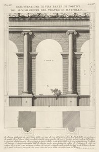 Elevação e planta do pórtico de segunda ordem no Teatro Marcellus Teatro di Marc ..., 1756. de Giovanni Battista Piranesi