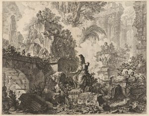 Frontispício, Fantasia de Ruínas com uma Estátua de Minerva em Primeiro plano, de Vedute di Roma (Vistas de Roma) de Giovanni-Battista Piranesi