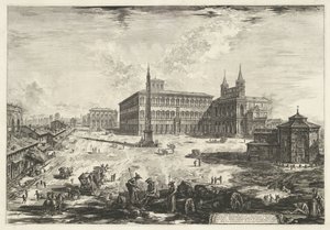 Gezicht op het Lateraan te Rome met de Sint-Jan van Lateranen
Veduta della Piazza, e Basilica di S. Giovanni in Laterano (título sobre o objecto)
Gezichten op Rome (título da série)
Vistas de Roma desenhadas e gravadas pelo arquitecto Giambattista Piran de Giovanni Battista Piranesi
