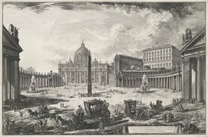Vista da Praça de São Pedro com a Basílica de São Pedro na Cidade do Vaticano Veduta della gran Piazza e Basilica di S. Pietr (...) (título no objeto) Vistas de Roma (título da série) Vedute di Roma dissegnated ed incise da Giambattista Piranesi architetto de Giovanni Battista Piranesi