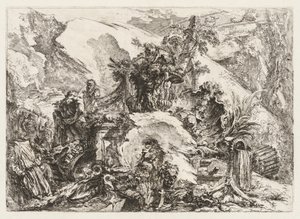 Groteschi: Ruínas com Cabeça da Morte e Esqueleto de Giovanni Battista Piranesi