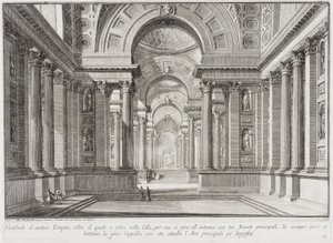 Templo antigo imaginário concebido ao estilo dos construídos em honra da deusa Vesta: ao centro encontra-se o grande altar no qual as vestais conservavam o inextinguível fogo sagrado... de Giovanni Battista Piranesi