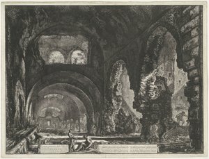 Interieur van de Tempel Van Hércules Victor Te Tivoli Vista interna da vila do mecenato (título no objeto) Gezichten Op Roma (título da série) Vistas de Roma projetadas e gravadas por Giambattista Piranesi Arquiteto VE (Nez) Iiano (título da série) de Giovanni Battista Piranesi