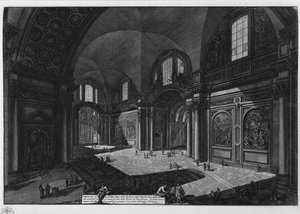 Interior da basílica de Santa Maria degli Angeli, ex-banhos de Diocleciano, entre 1765 e 1775 de Giovanni Battista Piranesi