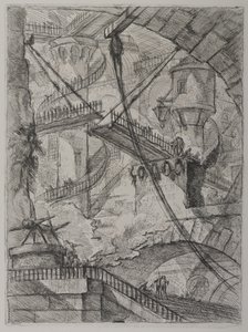 Invenzioni Capric di Carceri; Hind 7, First State of Three, c. 1749 (gravura sobre papel avergoado) de Giovanni Battista Piranesi