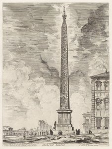 Obelisco egípcio. Este foi erigido pelo papa Sisto V na Piazza di S. Gio. Laterano, de Vedute di Roma (Vistas de Roma) de Giovanni Battista Piranesi