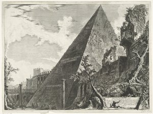 Piramide de Cestius te Roma Pirâmide de C. Cestio (título no objeto) Gezichten op Rome (título da série) Vistas de Roma projetadas e gravadas pelo arquiteto Giambattista Piranesi Ve (nez) iano (título da série) de Giovanni Battista Piranesi
