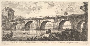 Ilustração 16: A ponte de Rimini, construída pelos imperadores Augusto e Tibério Ponte di R ..., ca. 1748 de Giovanni Battista Piranesi