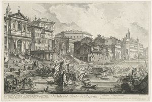 Porto de Ripetta te Roma Vista do Porto de Ripetta (título no objeto) Gezichten op Rome (título da série) Vistas de Roma projetadas e gravadas pelo arquiteto Giambattista Piranesi Ve (nez) iano (título da série) de Giovanni Battista Piranesi