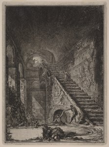 Perspectiva da escada do reservatório de água dos alojamentos já mencionados, assinalados em planta na prancha XIII com a letra G. de Giovanni Battista Piranesi