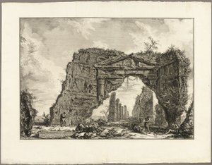 Restos de um pórtico coberto, ou um criptopórtico, em uma vila de Domiciano, a oito quilômetros de Roma, na estrada de Frascati, de Vistas de Roma de Giovanni Battista Piranesi