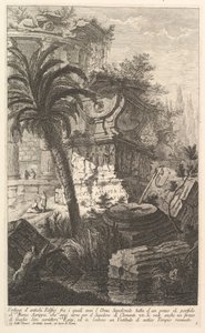 Restos de buldings antigos, entre os quais a urna sepulcral de Marcus Agrippa ma ..., ca. 1750 de Giovanni Battista Piranesi