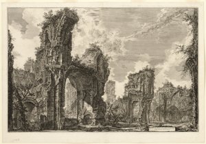 Ruínas do Xystus [um longo pórtico aberto usado para exercícios atléticos], o salão central dos Banhos Antoninos [Os Banhos de Caracalla], de Vistas de Roma de Giovanni-Battista Piranesi