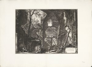 Ruína em Villa Barberini Ruínas de um antigo edifício na Villa Barberina perto de Castel Gandolfo (título no objeto) Archeologische vondsten uit Albano en Castel Gandolfo (título da série) Antiguidades de Albano e Castel Gandolfo (título da série) de Giovanni Battista Piranesi