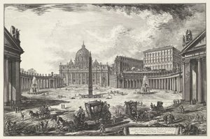 Sint-Pietersplein com Sint-Pietersbasiliek te Vaticaanstad Vista da grande praça e da Basílica de São Pedro (...) (título no objeto) Gezichten op Rome (título da série) Vistas de Roma projetadas e gravadas pelo arquiteto Giambattista Piranesi Ve (nez) iano de Giovanni Battista Piranesi